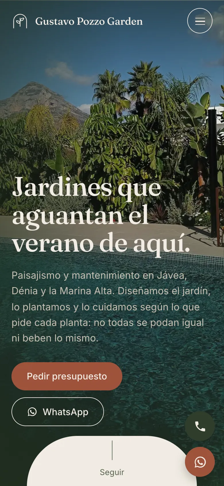 La web de Gustavo Pozzo Garden en el móvil